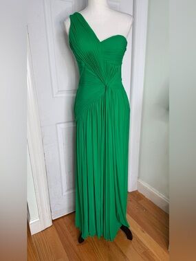 Prom Evening Designer Terani Couture Cascading One Shoulder Apple Green Dress